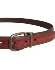 Burgundy Leather Metal Logo Buckle Belt