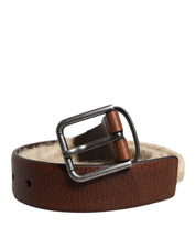 Brown Jute Leather Woven Metal Buckle Belt