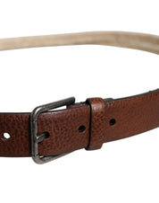 Brown Jute Leather Woven Metal Buckle Belt