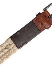 Brown Jute Leather Woven Metal Buckle Belt