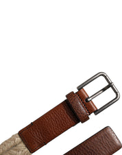 Brown Jute Leather Woven Metal Buckle Belt