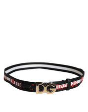 Black White Printed Metal Logo Buckle Belt