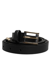 Dolce & Gabbana Black Calfskin Metal Logo Buckle Belt