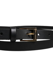 Dolce & Gabbana Black Calfskin Metal Logo Buckle Belt