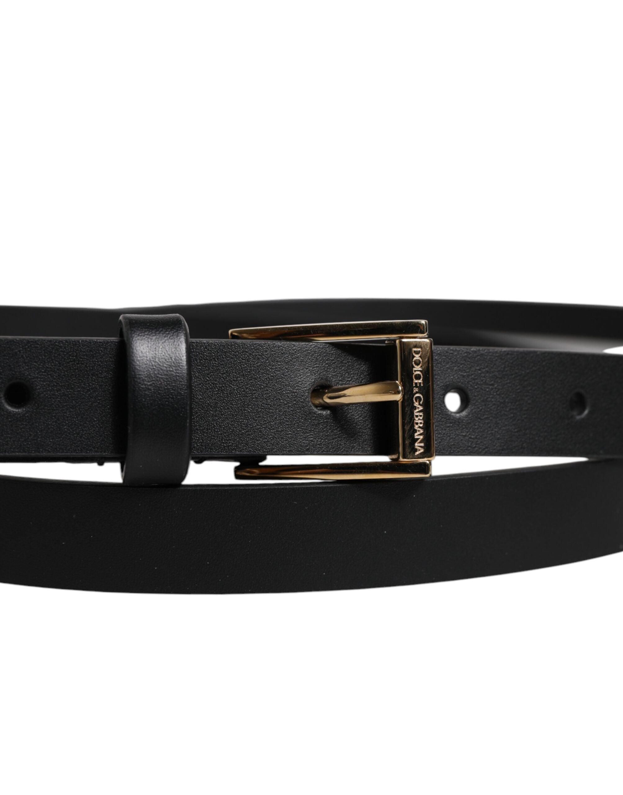 Dolce & Gabbana Black Calfskin Metal Logo Buckle Belt
