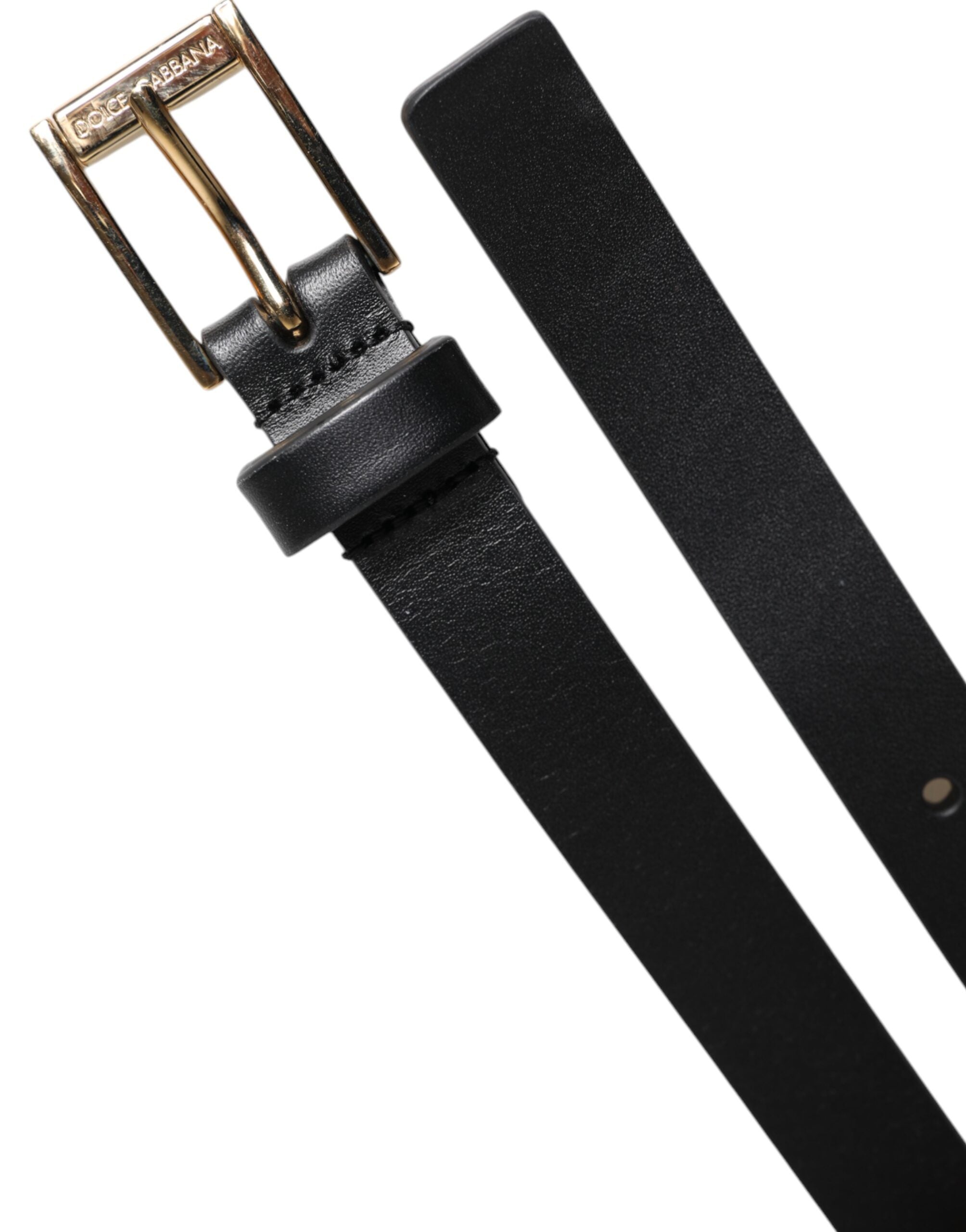 Dolce & Gabbana Black Calfskin Metal Logo Buckle Belt