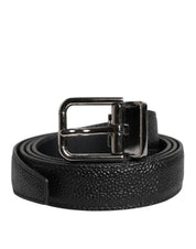 Black Calf Leather Classic Metal Buckle Belt