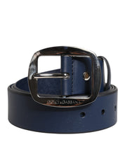 Blue Calf Leather Classic Metal Buckle Belt
