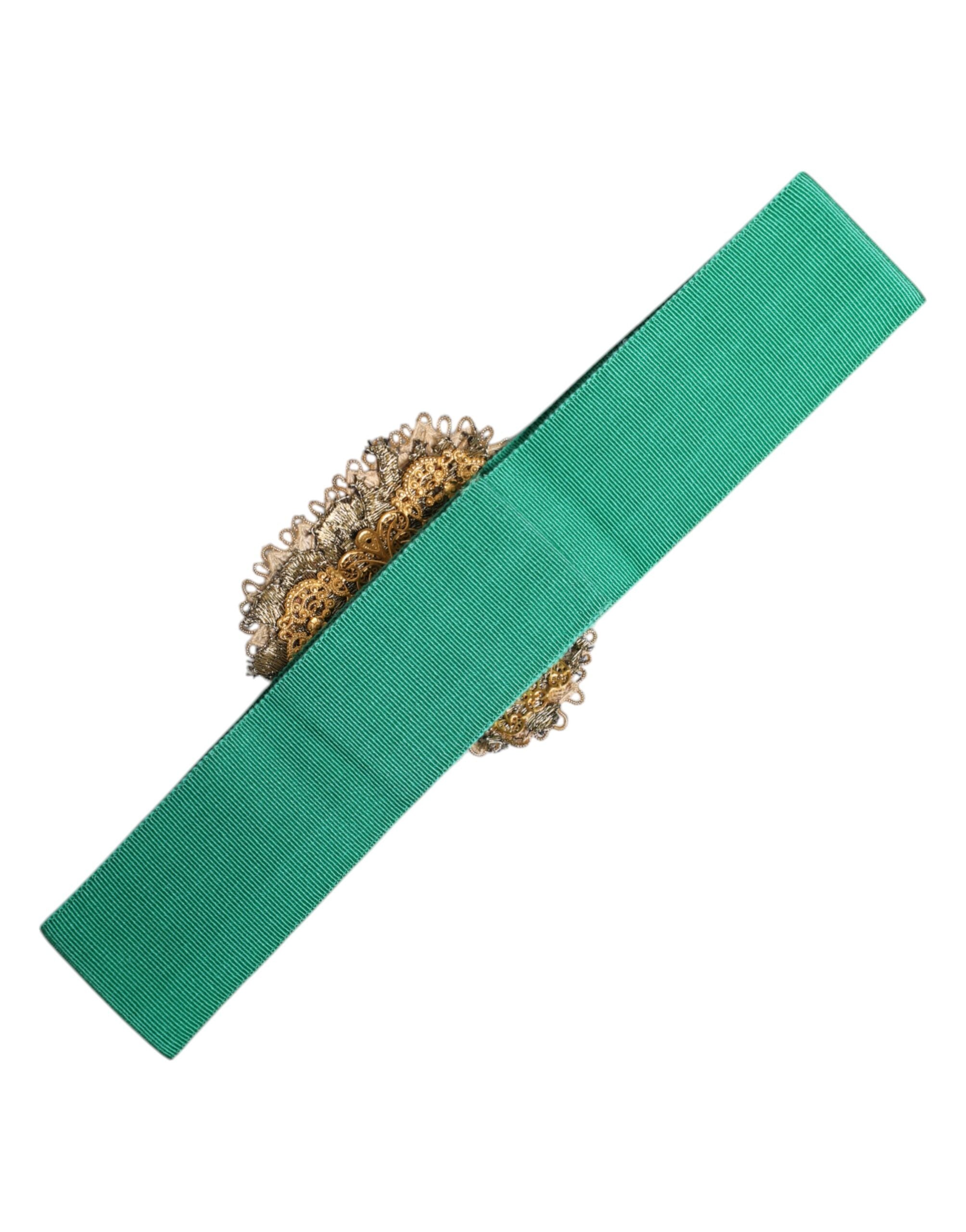 Grön, bred midjeband med hjärtprydnad och stretchmaterial