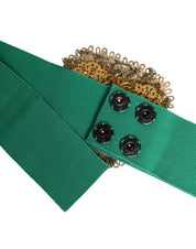 Grön, bred midjeband med hjärtprydnad och stretchmaterial