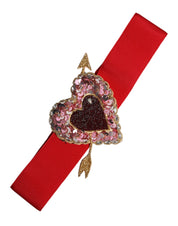 Röd, bred, elastisk midjeband med hjärtprydnad