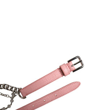 Pink Embelished Roses Textured Leather Belt