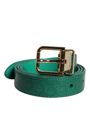 Green Leather Logo Metal Waist Buckle Belt