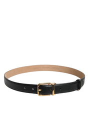 Black Leather Logo Metal Waist Buckle Belt