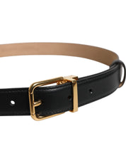 Black Leather Logo Metal Waist Buckle Belt