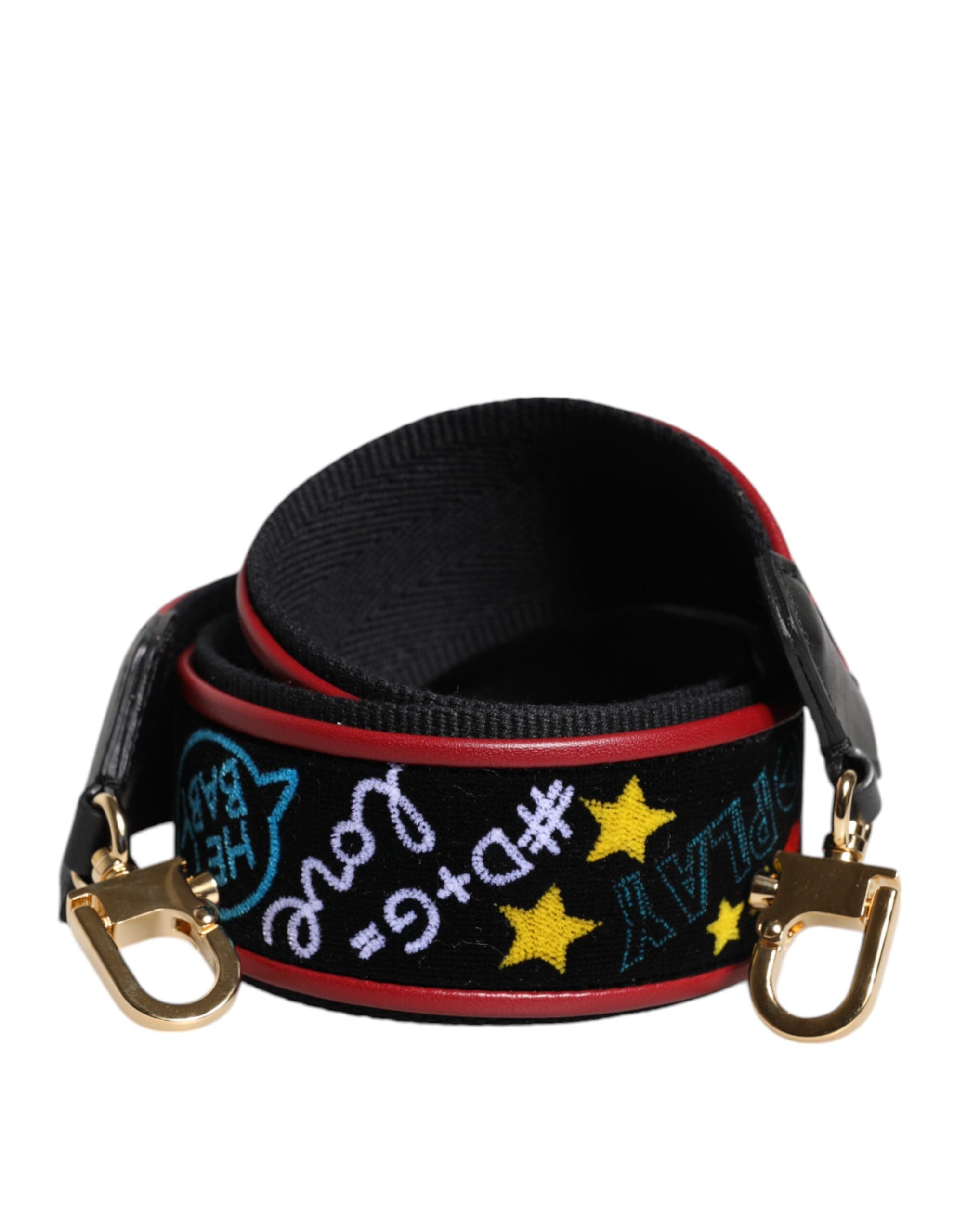 Dolce & Gabbana Black Cotton Printed Shoulder Strap