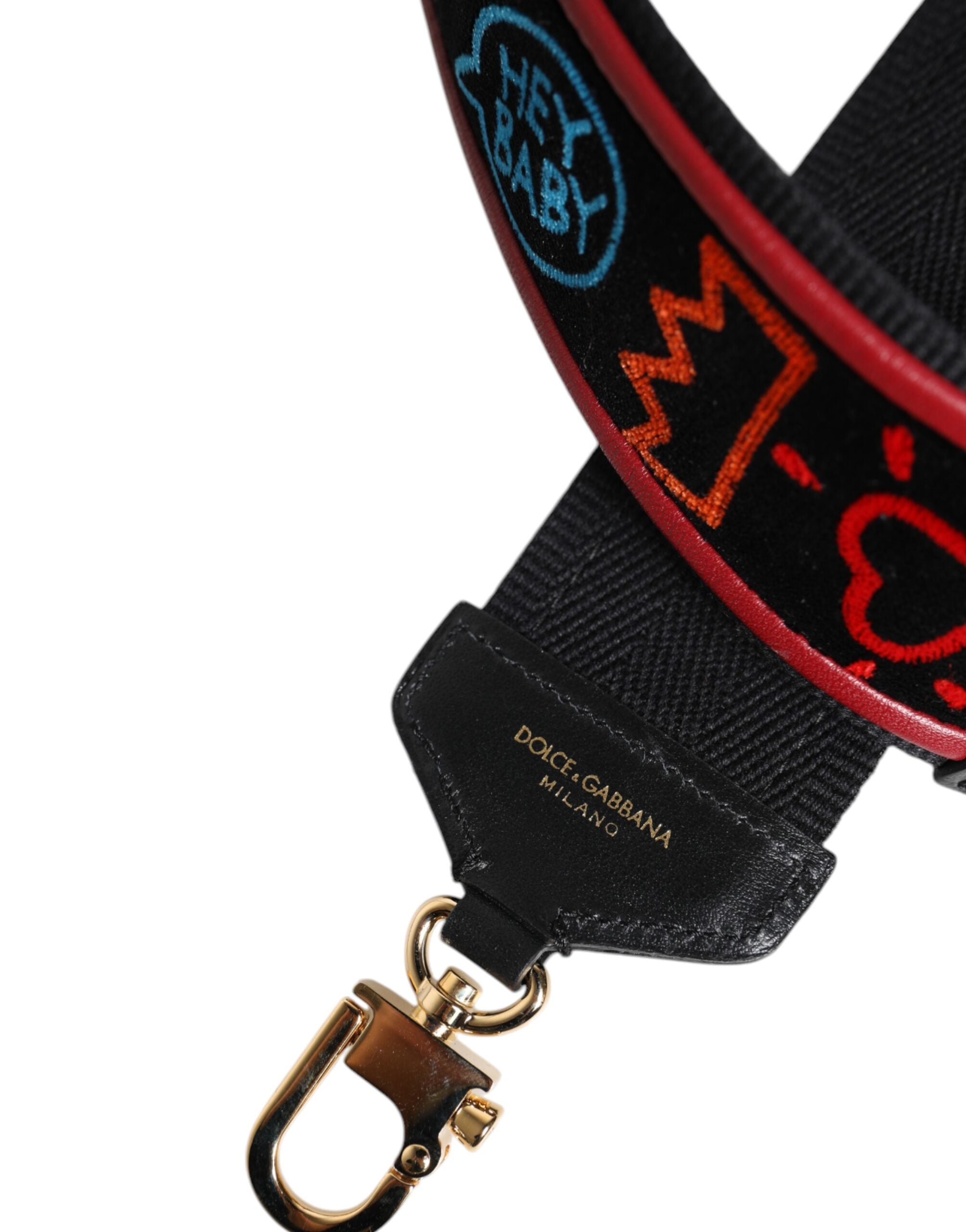 Dolce & Gabbana Black Cotton Printed Shoulder Strap