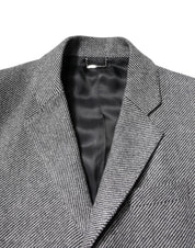 Gray Wool Single Breasted Trench Coat Jacket