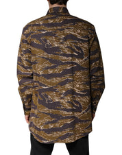 Brown Leopard Cotton Collared Coat Jacket