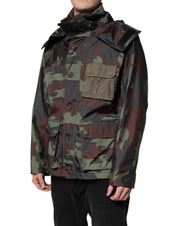 Multicolor Camouflage Button Hooded Jacket