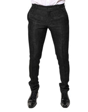 Black Floral Jacquard Mid Waist Dress Pants