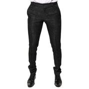 Black Floral Jacquard Mid Waist Dress Pants