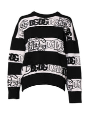 Black White Logo Print Wool Pullover Sweater