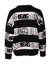 Black White Logo Print Wool Pullover Sweater