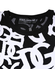 Black White Logo Print Women Pullover Sweater