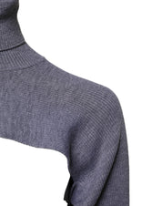 Gray Wool Knit Turtleneck Cropped Top Sweater