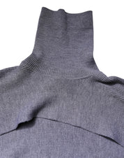 Gray Wool Knit Turtleneck Cropped Top Sweater