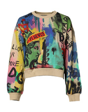 Multicolor Print Cotton Pullover Sweater