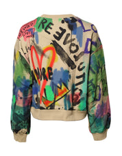 Multicolor Print Cotton Pullover Sweater