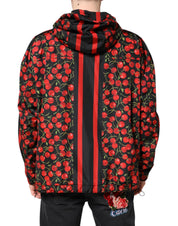 Black Cherry Print Hooded Windbreaker Jacket