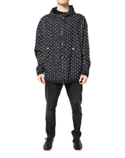 Black Heart Print Hooded Windbreaker Jacket