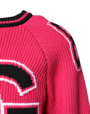 Pink Cotton Logo Print Knit Pullover Sweater