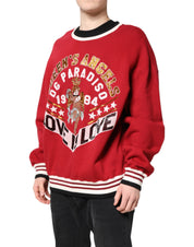 Red Sequin Knit Pullover Sweatshirt Sweater