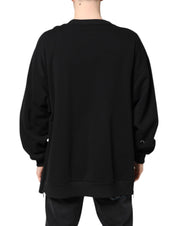 Black Cotton Logo Print Men Pullover Sweater