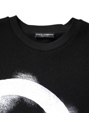 Black Cotton Logo Print Men Pullover Sweater