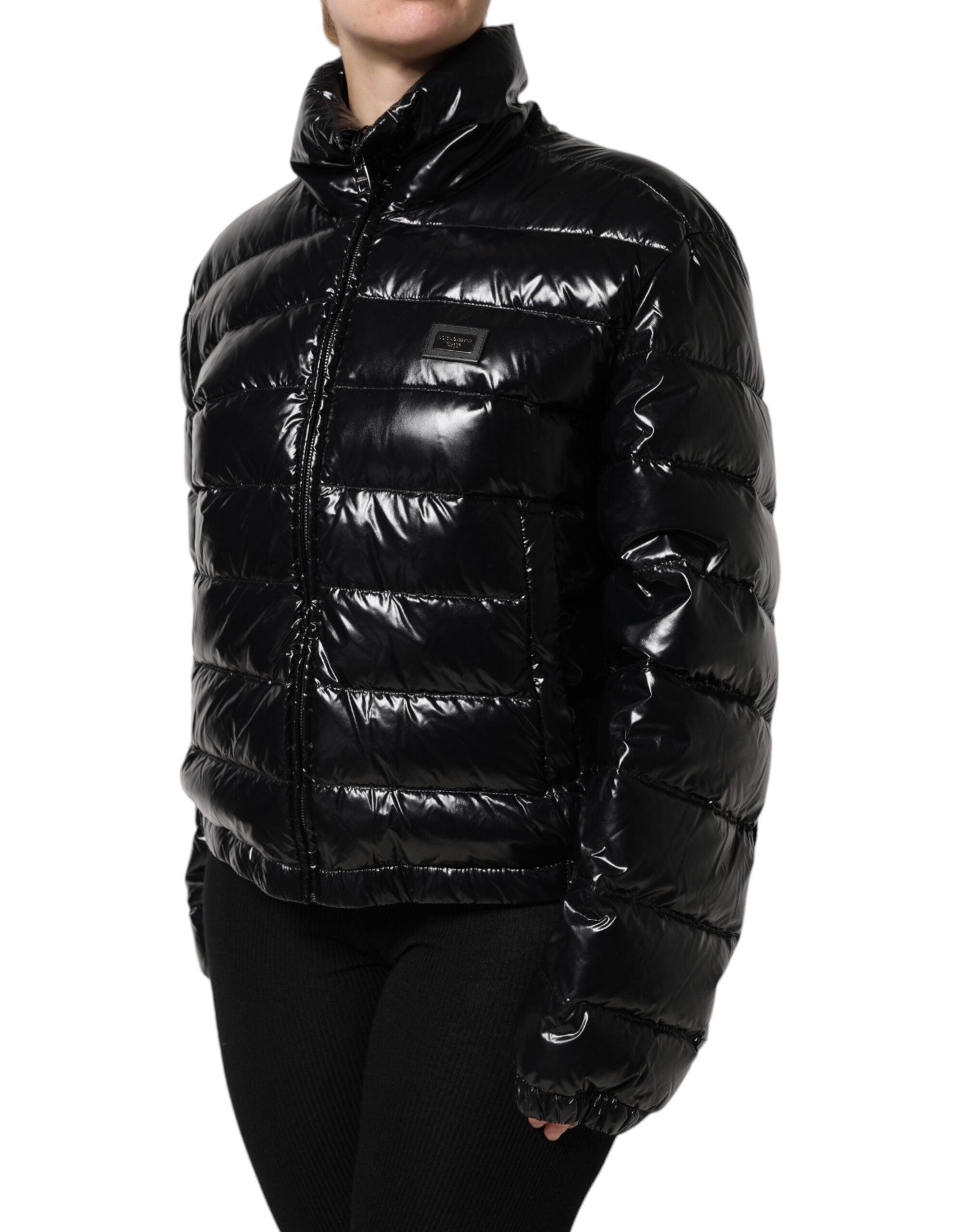 Dolce & Gabbana Black Logo Plaque Puffer Jacket