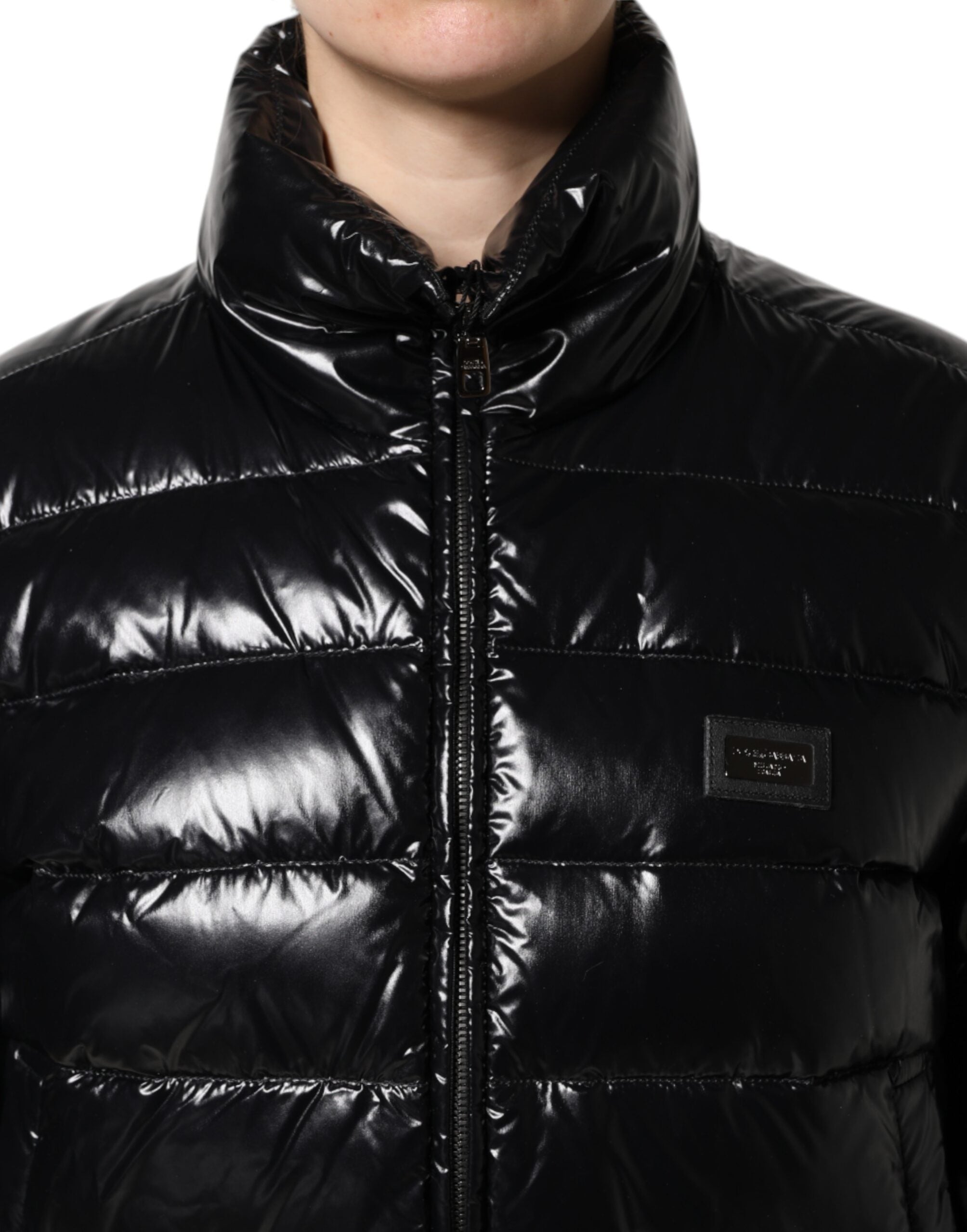 Dolce & Gabbana Black Logo Plaque Puffer Jacket