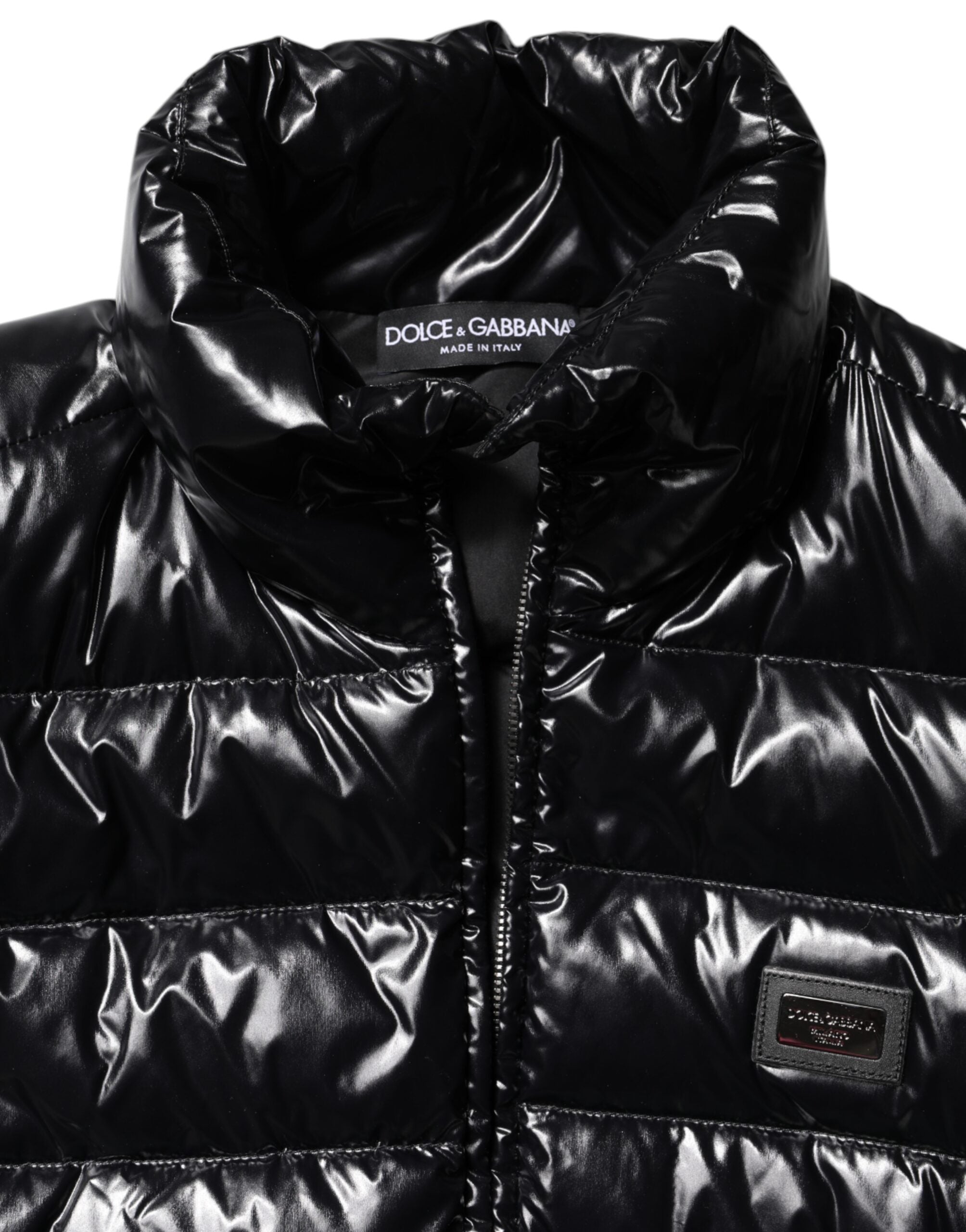 Dolce & Gabbana Black Logo Plaque Puffer Jacket