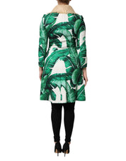 Multicolor Leaf Print Embellished Trenchcoat Jacket