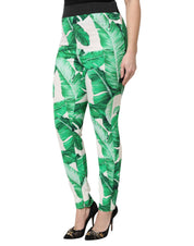 White Green Leaf High Waist Pants