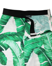 White Green Leaf High Waist Pants