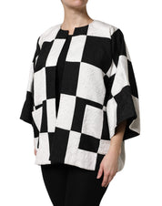 Svartvit Brokad Jacquard Kavaj Jacka Patchwork