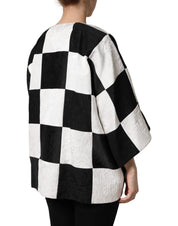 Svartvit Brokad Jacquard Kavaj Jacka Patchwork