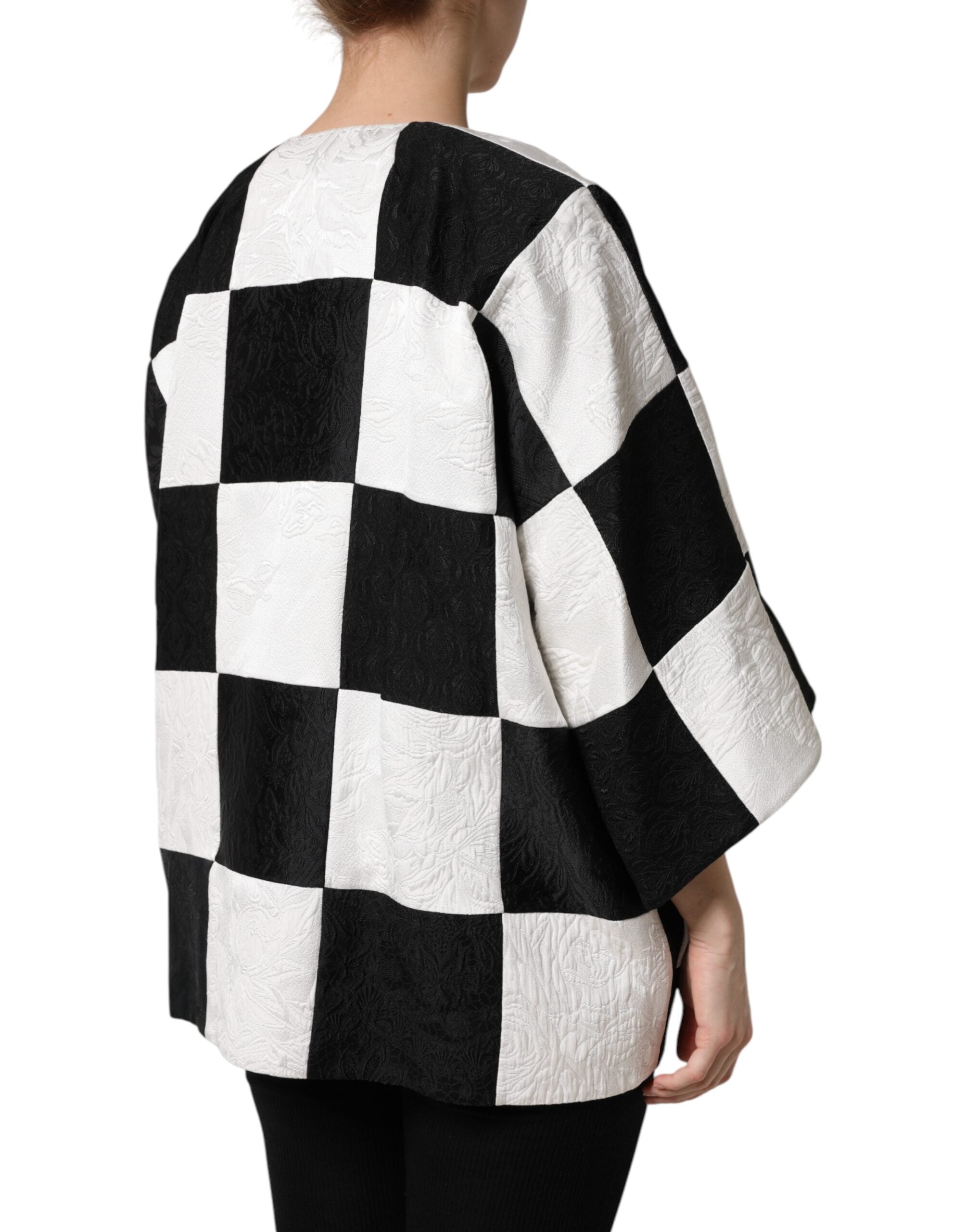 Svartvit Brokad Jacquard Kavaj Jacka Patchwork