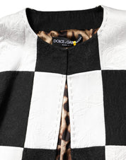 Svartvit Brokad Jacquard Kavaj Jacka Patchwork