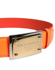 Orange Gold Tone Metal Logo Buckle Belt